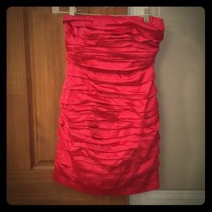 Express strapless red dress- silk/satin material